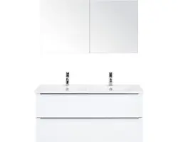 Badmöbel-Set Sanox Pulse Keramik 170x121x51 cm Keramikwaschbecken weiß hochglanz mit Spiegelschrank