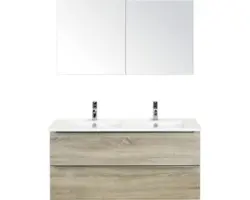 Badmöbel-Set Sanox Pulse Keramik 170x121x51 cm Keramikwaschbecken Eiche grau mit Spiegelschrank