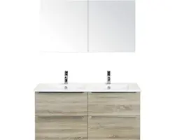 Badmöbel-Set Sanox Pulse Keramik 170x121x51 cm Keramikwaschbecken 4 Schubladen Eiche grau mit Spiegelschrank