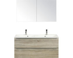 Badmöbel-Set Sanox Pulse Mineralguss 170x120x50 cm Mineralgusswaschbecken Eiche grau mit Spiegelschrank