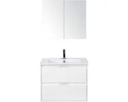 Badmöbel-Set Sanox Porto Keramik 170x71x51 cm Keramikwaschbecken weiß hochglanz mit Spiegelschrank