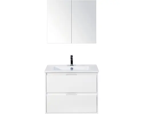 Badmöbel-Set Sanox Porto Keramik 170x71x51 cm Keramikwaschbecken weiß hochglanz mit Spiegelschrank