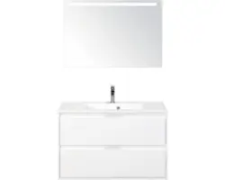Badmöbel-Set Sanox Porto Mineralguss 170x90x50 cm Mineralgusswaschbecken weiß hochglanz mit LED-Beleuchtung