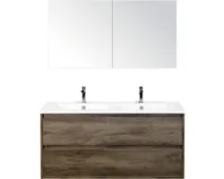 Badmöbel-Set Sanox Porto Keramik 170x121x51 cm Doppel-Keramikwaschbecken Nebraska eiche mit Spiegelschrank