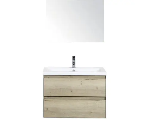 Badmöbel-Set Sanox Evora Keramik 170x81x45,5 cm Keramikwaschbecken Eiche natur mit Spiegel