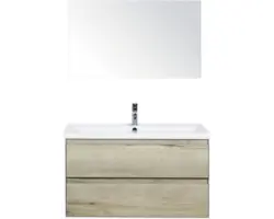 Badmöbel-Set Sanox Evora Keramik 170x100x45,5 cm Keramikwaschbecken Eiche natur mit Spiegel