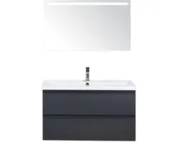 Badmöbel-Set Sanox Evora Keramik 170x100x45,5 cm Keramikwaschbecken anthrazit matt mit LED-Beleuchtung