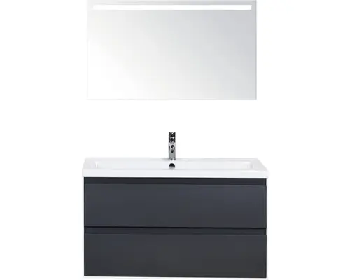 Badmöbel-Set Sanox Evora Keramik 170x100x45,5 cm Keramikwaschbecken anthrazit matt mit LED-Beleuchtung