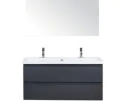 Badmöbel-Set Sanox Evora Keramik 170x120x45,5 cm Doppel-Keramikwaschbecken Anthrazit matt mit Spiegel