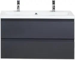 Waschbeckenunterschrank Sanox Evora Keramik 59x100x45,5 cm mit Doppel-Keramikwaschbecken anthrazit matt
