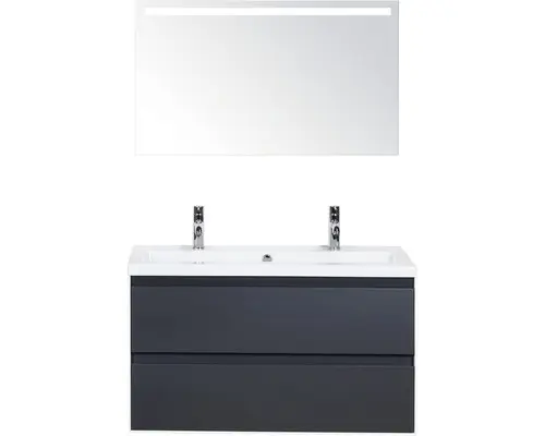 Badmöbel-Set Sanox Evora Keramik 170x100x45,5 cm Doppel-Keramikwaschbecken anthrazit matt mit LED-Beleuchtung