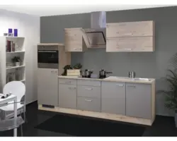 Küchenblock Flex Well Riva 11213 Quarzit Cubanit/San Remo Eiche hell 270 cm inkl. Einbaugeräte