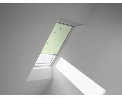 VELUX Verdunkelungsrollo Kids grüne Sterne manuell Rahmen aluminium DKL PK04 4661S