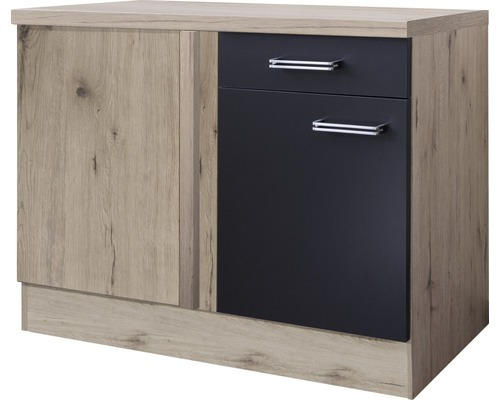 Eckunterschrank Flex Well Santo anthrazit/San Remo Eiche hell 110x86x60 cm mit Drehtür