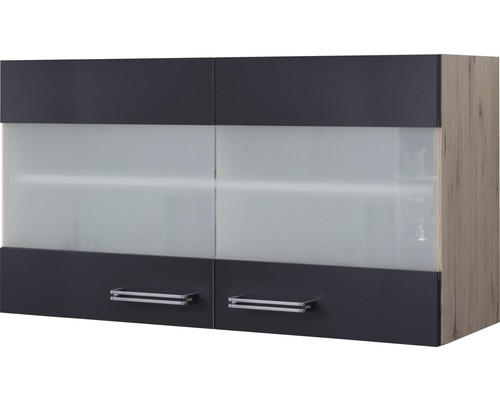 Glashängeschrank Flex Well Santo anthrazit/San Remo Eiche hell 100x55x32 cm mit Drehtür