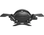 Hornbach Weber Gasgrill Q 1200 Black, 1 Edelstahlbrenner 2,49 kW Grillbereich 43 x 32 cm Grillrost aus Gusseisen, Deckel und Gehäuse aus Aluguss inkl. integriertes Thermometer, Elektronische Zündung, zwei Klapptische, Fettauffangschale