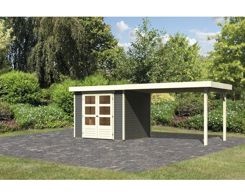 Gartenhaus Karibu Kodiak 3 mit Anbaudach 2,8 m 472x217 cm terragrau