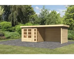 Gartenhaus Karibu Naomi 3 inkl. Anbaudach 2,8 m, Rück- und Seitenwand 497x217 cm natur