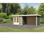 Hornbach Gartenhaus Karibu Naomi 3 inkl. Anbaudach 2,8 m, Rück- und Seitenwand 497x217 cm terragrau