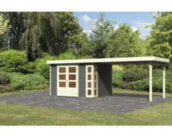 Gartenhaus Karibu Naomi 4 inkl. Anbaudach 2,8 m 557x209 cm terragrau