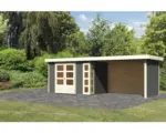 Hornbach Gartenhaus Karibu Naomi 4 inkl. Anbaudach 2,8 m, Rück- und Seitenwand 557x209 cm terragrau
