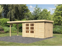 Gartenhaus Karibu Karola 4 inkl. Anbauschrank und Anbaudach 2,8 m 572x238 cm natur