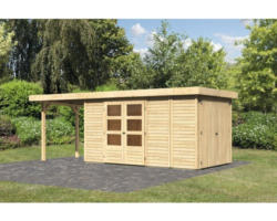 Gartenhaus Karibu Karola 5 inkl. Anbauschrank und Anbaudach 2,4 m 597x217 cm natur