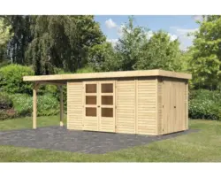 Gartenhaus Karibu Karola 6 inkl. Anbauschrank und Anbaudach 2,4 m 601x246 cm natur