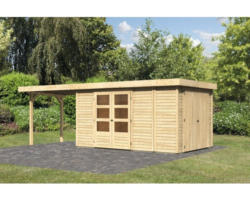 Gartenhaus Karibu Karola 6 inkl. Anbauschrank und Anbaudach 2,8 m 636x246 cm natur