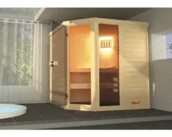 Massivholzsauna Weka Laukkala Gr.2 inkl. 7,5 kW Ofen u.digitaler Steuerung mit Fenster und Ganzglastüre aus Klarglas