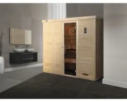 Massivholzsauna Weka Kemi GT Gr.5 inkl. 7,5 kW Bio Ofen u.digitaler Steuerung mit graphitfarbiger Ganzglastüre