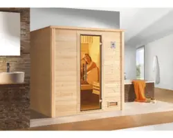 Massivholzsauna Weka Bergen GT Gr.1 inkl. 7,5 kW Ofen u.digitaler Steuerung mit graphitfarbiger Ganzglastüre