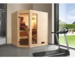 Hornbach Massivholzsauna Weka Valida Eck GTF Gr.1 inkl. 5,4 kW Ofen u.integr.Steuerung mit Fenster und Ganzglastüre aus Klarglas