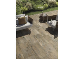 FLAIRSTONE Feinsteinzeug Terrassenplatte Wood Light Brown rektifizierte Kante 120 x 40 x 2 cm