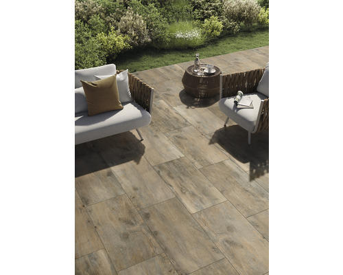 FLAIRSTONE Feinsteinzeug Terrassenplatte Wood Light Brown rektifizierte Kante 120 x 40 x 2 cm