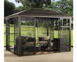 Pavillon SOJAG Castel 10x12 mit Moskitonetz 345 x 280 cm bronze