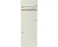 MEFA Paketbriefkasten Stahlblech pulverbeschichtet BxHxT 402/1091/310 mm Maple 661 Reinweiß RAL 9010 semimatt Entnahme vorne 2-fach mit Namensschild