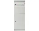 Hornbach MEFA Paketbriefkasten Stahl pulverbeschichtet BxHxT 402/1091/310 mm Maple 661 Weißaluminium RAL 9006 semimatt Entnahme vorne 2-fach mit Namensschild