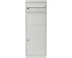 MEFA Paketbriefkasten Stahl pulverbeschichtet BxHxT 402/1091/310 mm Maple 661 Weißaluminium RAL 9006 semimatt Entnahme vorne 2-fach mit Namensschild
