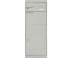 MEFA Paketbriefkasten Stahl pulverbeschichtet BxHxT 402/1094/310 mm Etna 771 Weißaluminium RAL 9006 Entnahme vorne 2-fach mit Namensschild