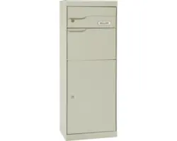 MEFA Paketbriefkasten Stahl pulverbeschichtet BxHxT 402/1094/310 mm Etna 771 Grauweiß RAL 9002 Entnahme vorne 2-fach mit Namensschild