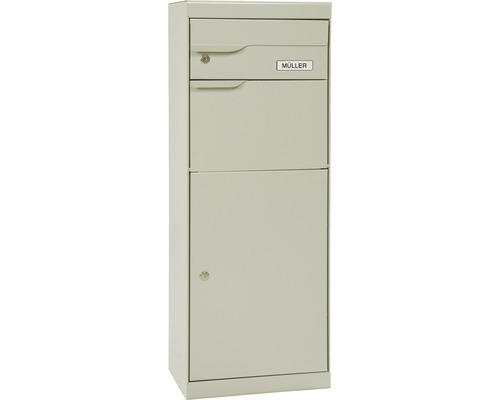 MEFA Paketbriefkasten Stahl pulverbeschichtet BxHxT 402/1094/310 mm Etna 771 Grauweiß RAL 9002 Entnahme vorne 2-fach mit Namensschild