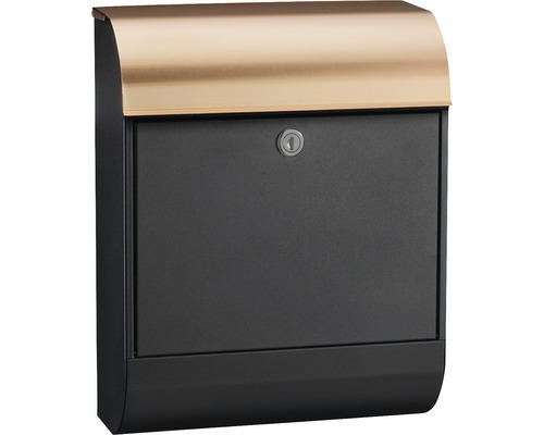 MEFA Briefkasten Stahl pulverbeschichtet BxHxT 352/450/160 mm Pearl 872 Tiefschwarz RAL 9005 Struktur und Kupfer mit integriertem Zeitungsfach