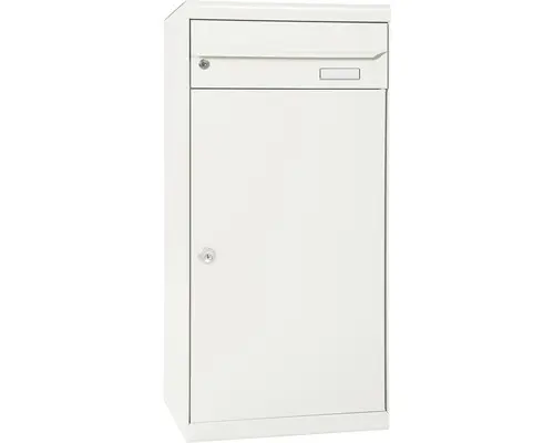 MEFA Paketbriefkasten Stahl pulverbeschichtet BxHxT 511/1091/388 mm Cedar 881 Reinweiß RAL 9010 Entnahme vorne 2-fach mit Namensschild