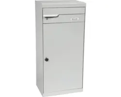MEFA Paketbriefkasten Stahl pulverbeschichtet BxHxT 510/1100/390 mm Fuego 991 Weißaluminium RAL 9006 Entnahme vorne 2-fach mit Namensschild