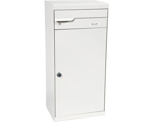 MEFA Paketbriefkasten Stahl pulverbeschichtet BxHxT 510/1100/390 mm Fuego 991 Grauweiß RAL 9002 Entnahme vorne 2-fach mit Namensschild