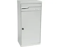 MEFA Paketbriefkasten Stahl pulverbeschichtet BxHxT 410/1030/310 mm Fuego 992 Weißaluminium RAL 9006 Entnahme hinten 2-fach mit Namensschild