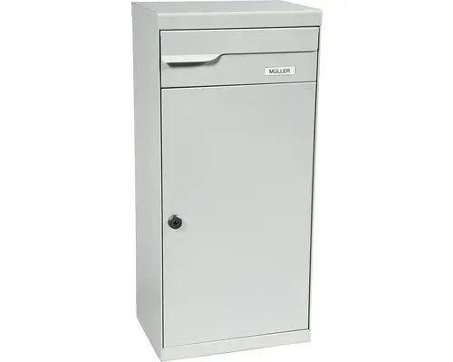 MEFA Paketbriefkasten Stahl pulverbeschichtet BxHxT 410/1030/310 mm Fuego 992 Weißaluminium RAL 9006 Entnahme hinten 2-fach mit Namensschild