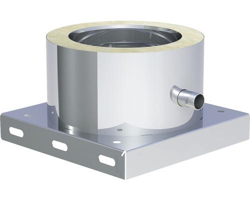 Grundplatte Jeremias DW-FU für doppelwandiges Abgassystem mit Ablauf seitlich Ø150mm