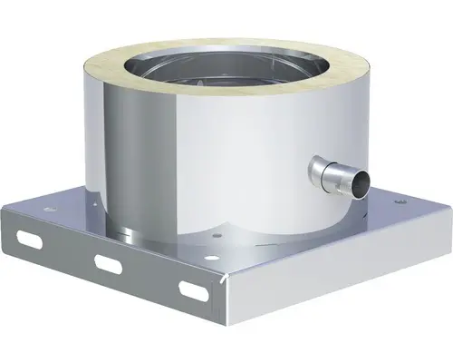 Grundplatte Jeremias DW-FU für doppelwandiges Abgassystem mit Ablauf seitlich Ø160mm
